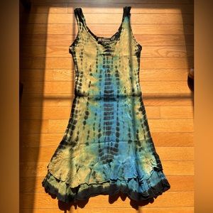 Vintage Boho Tie Dye Fitted Dress